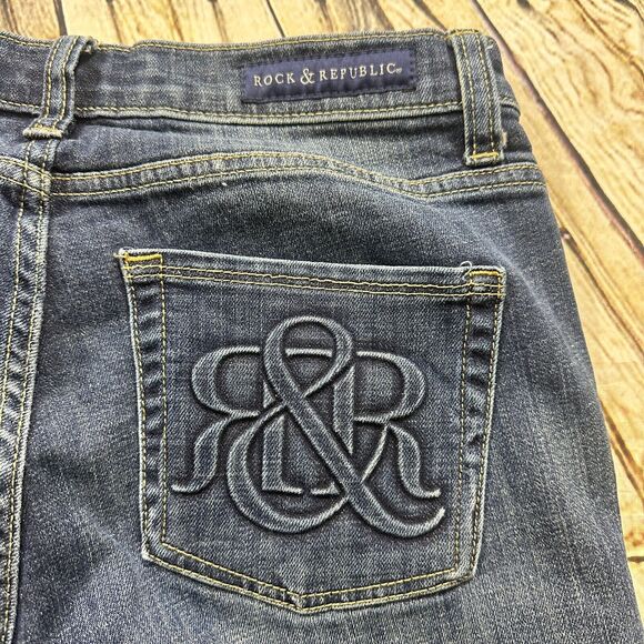 Rock & Republic Jeans Womens 10 Blue Berlin Mid-rise Straight Slim Stretch Denim - Picture 7 of 13
